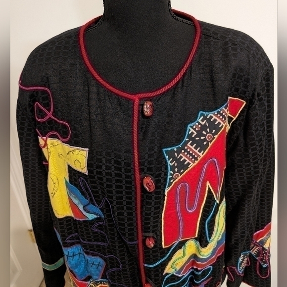 Julia Kim Embroidered Abstract Art Blazer Size 1X Art To Wear - Picture 5 of 16